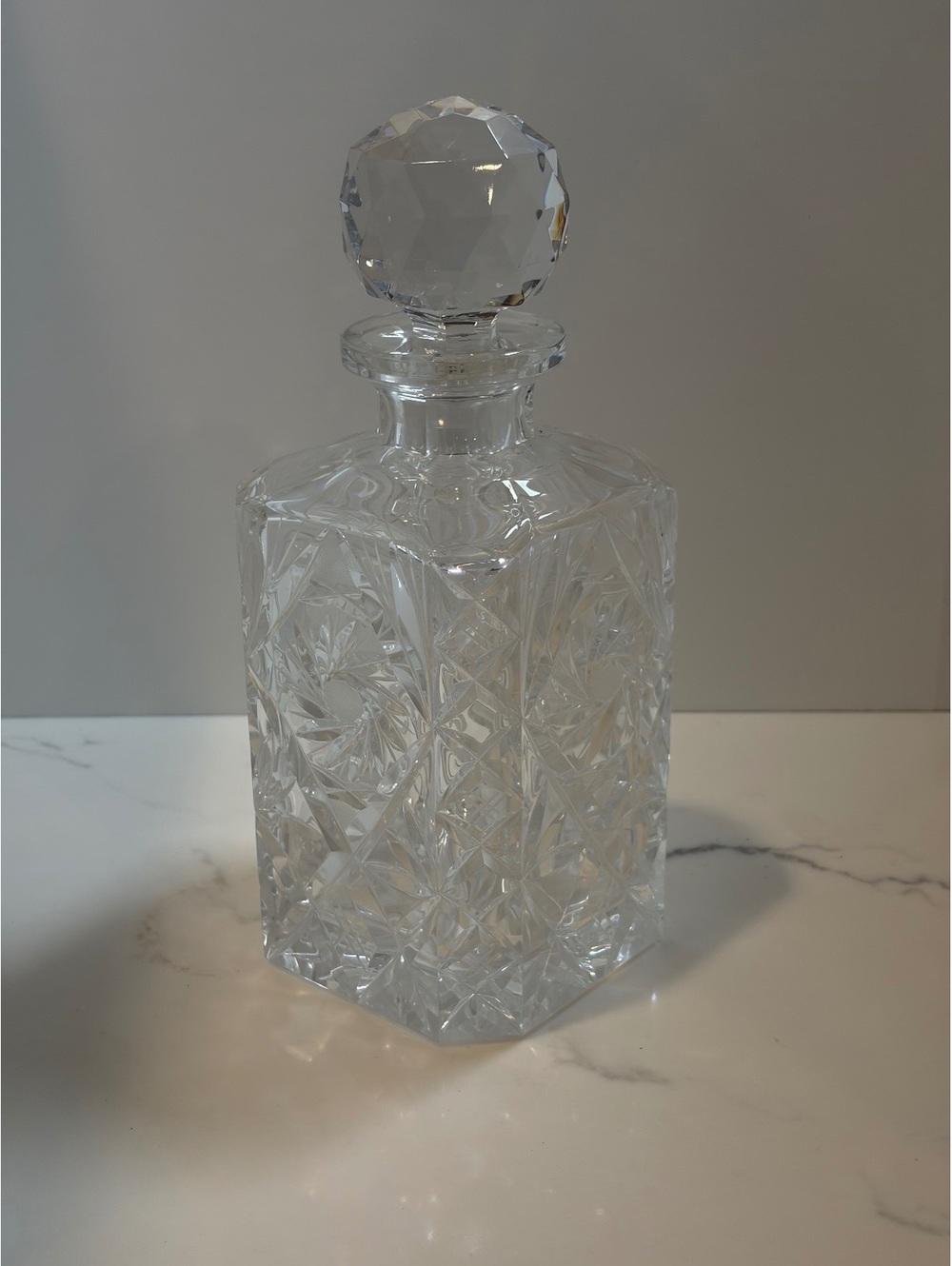 Vintage Crystal Decanter Czech Glass Starburst Diamond Pattern 9 1/2" h